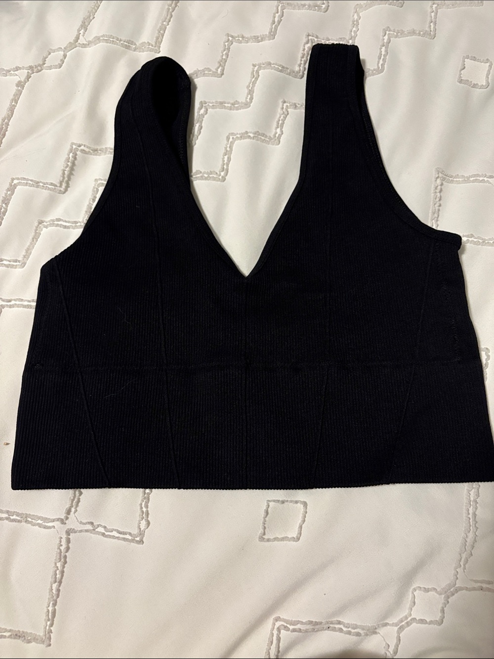 Hollister Black Ribbed V-Neck Crop Top